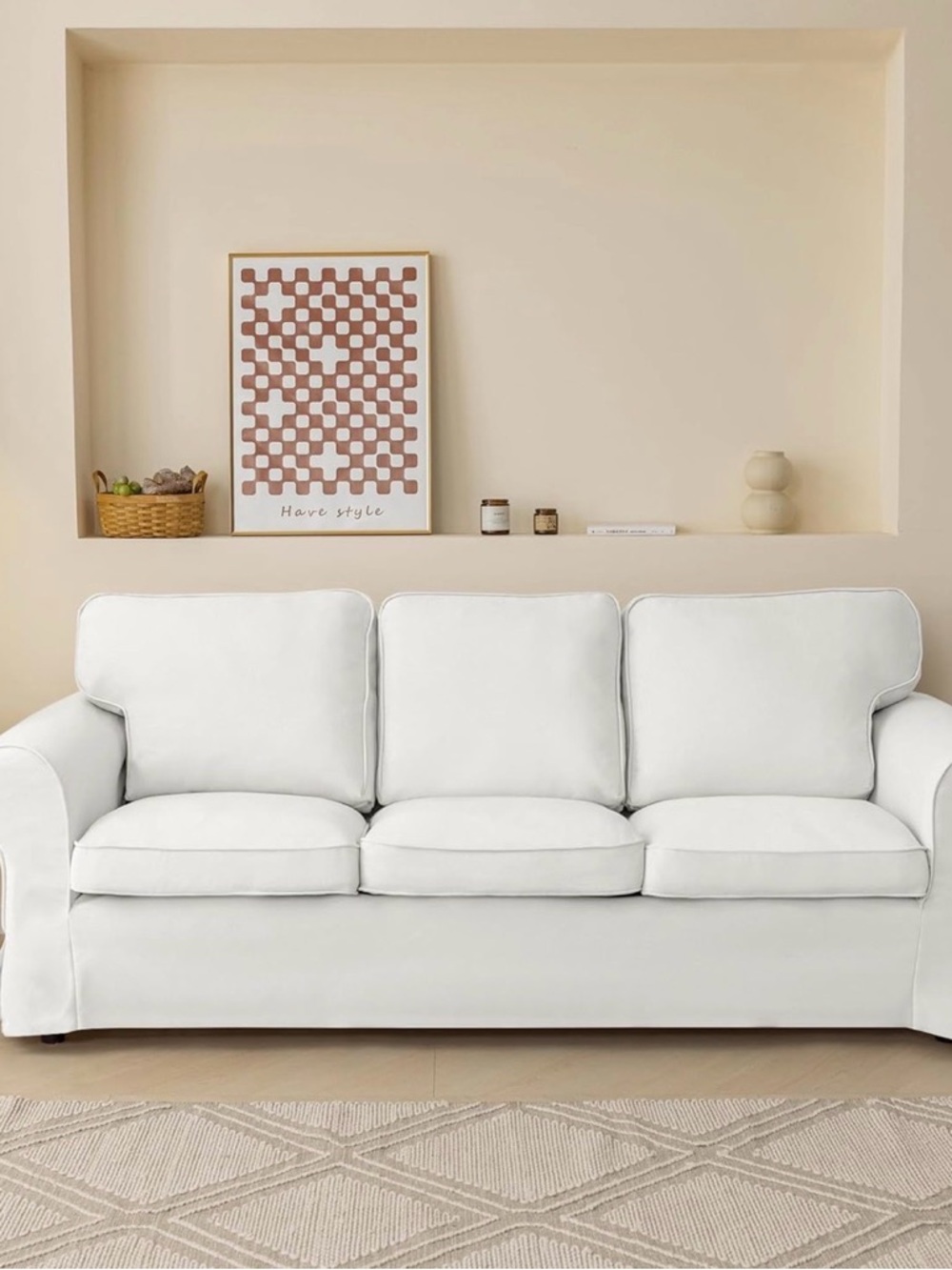 IKEA Ektorp 3-seater sofa cover - white linen, stretches, custom made
